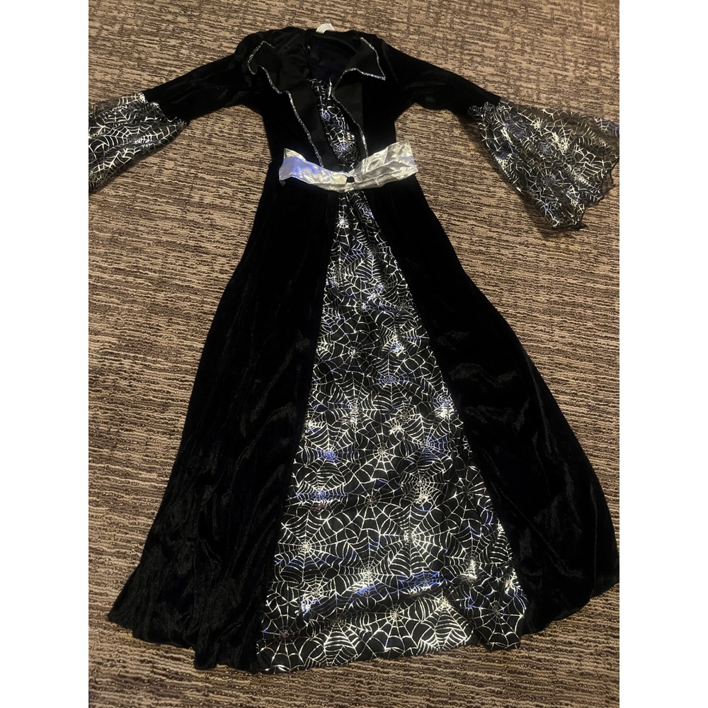 Amscan Girls Black Velvet Spiderweb Vampire Witch Halloween Costume Dress 44in
